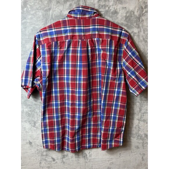 Chaps Men’s Shirt XXL Red And Blue Check Short Sleeve Pocket - Picture 2 of 7